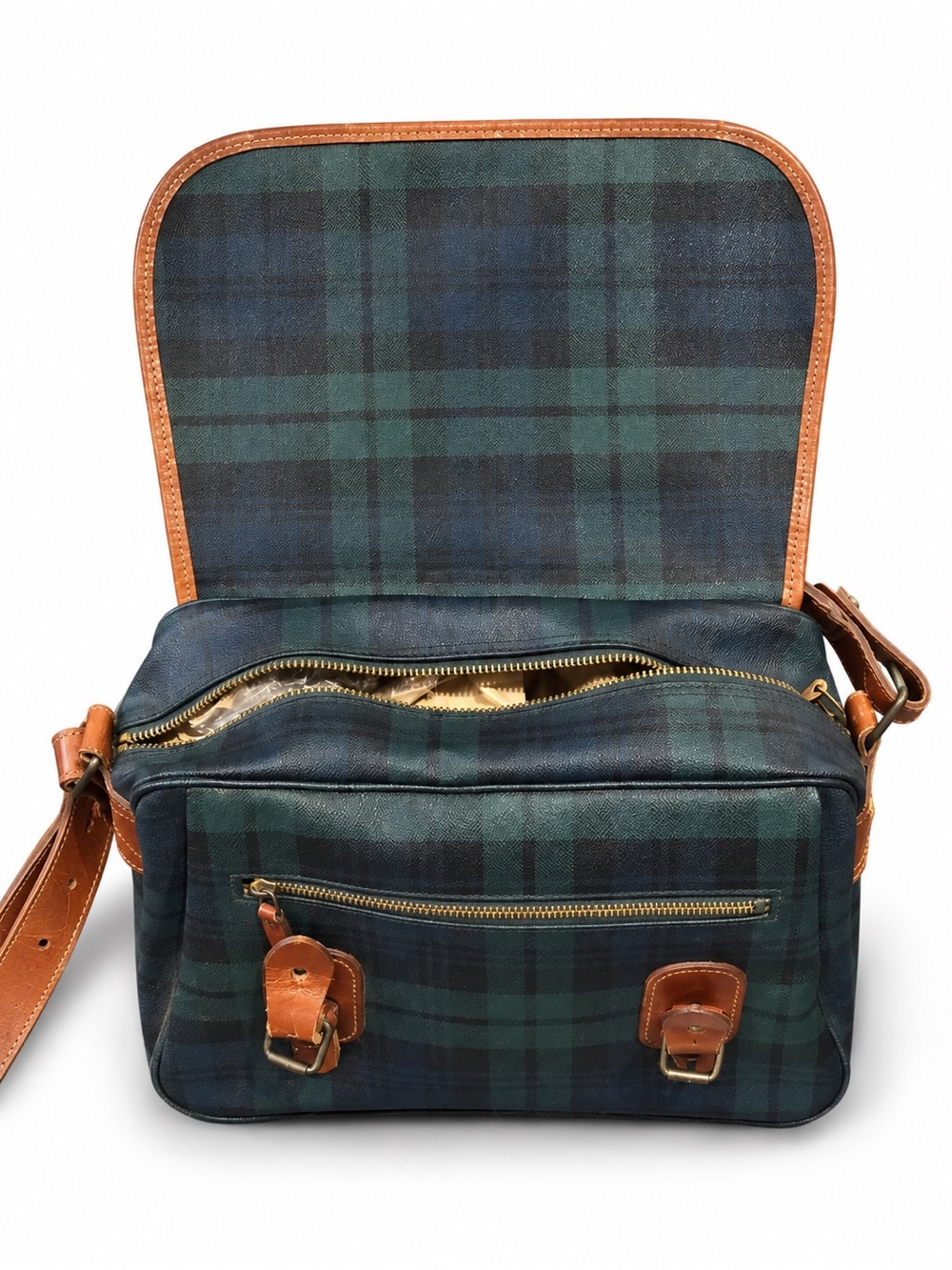 RALPH LAUREN Black Watch Plaid Crossbody Weekend Messenger Laptop Shoulder Bag - Picture 10 of 16